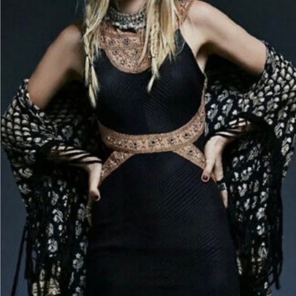 Free People Nefertiti Sleeveless Mini Dress Halter Black, Size Medium - Picture 3 of 7